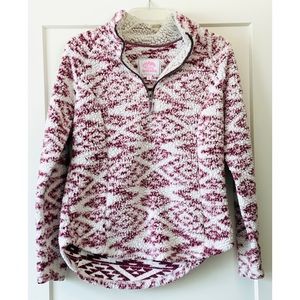 Cozy Sherpa Pullover Pink and White 1/4 Zip